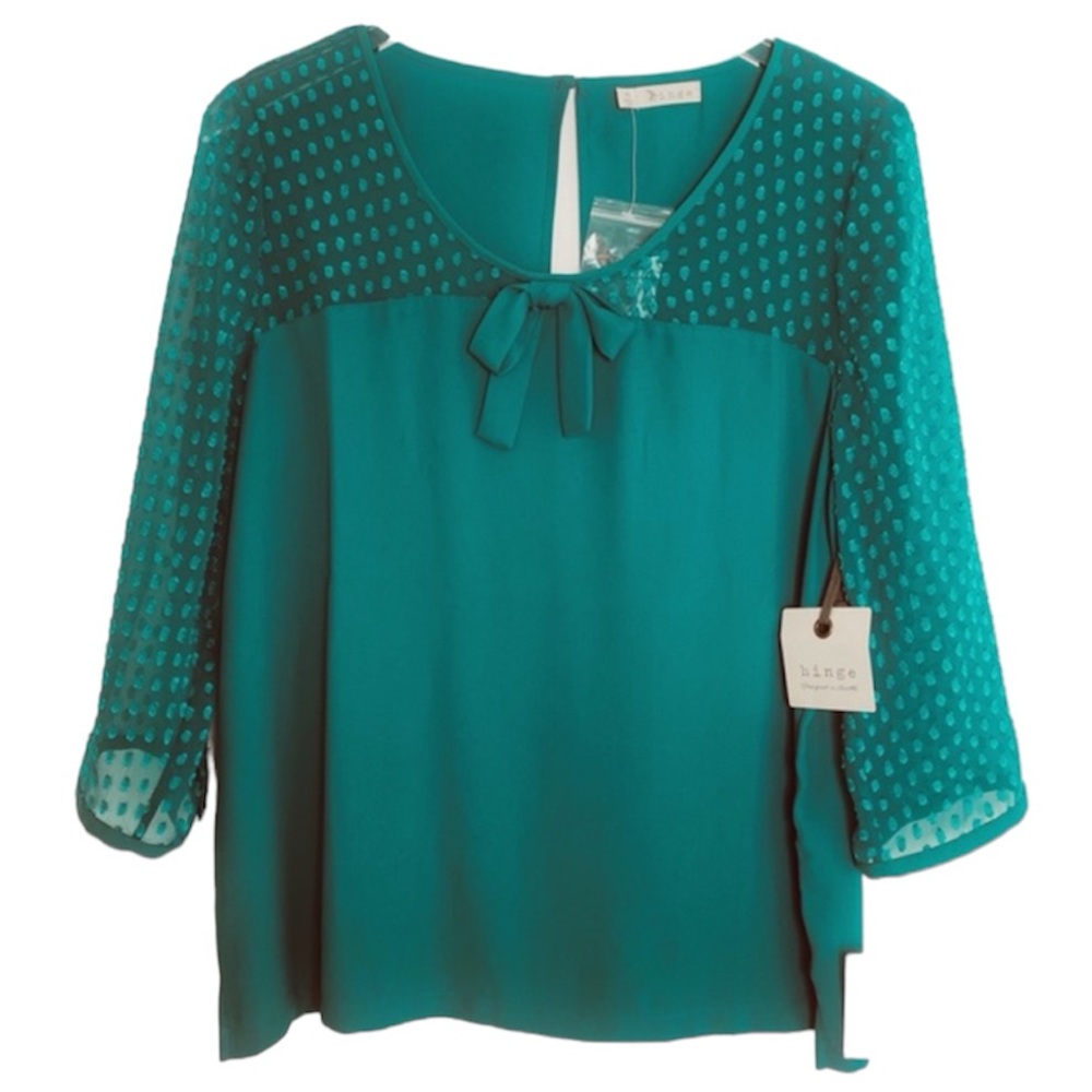 Nordstrom Hinge Teal Swiss Dot Sleeve Blouse Size M